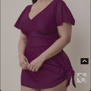 Torrid,*discontinued*flutter sleeve, plum/purple swim top, size 20 new with tags